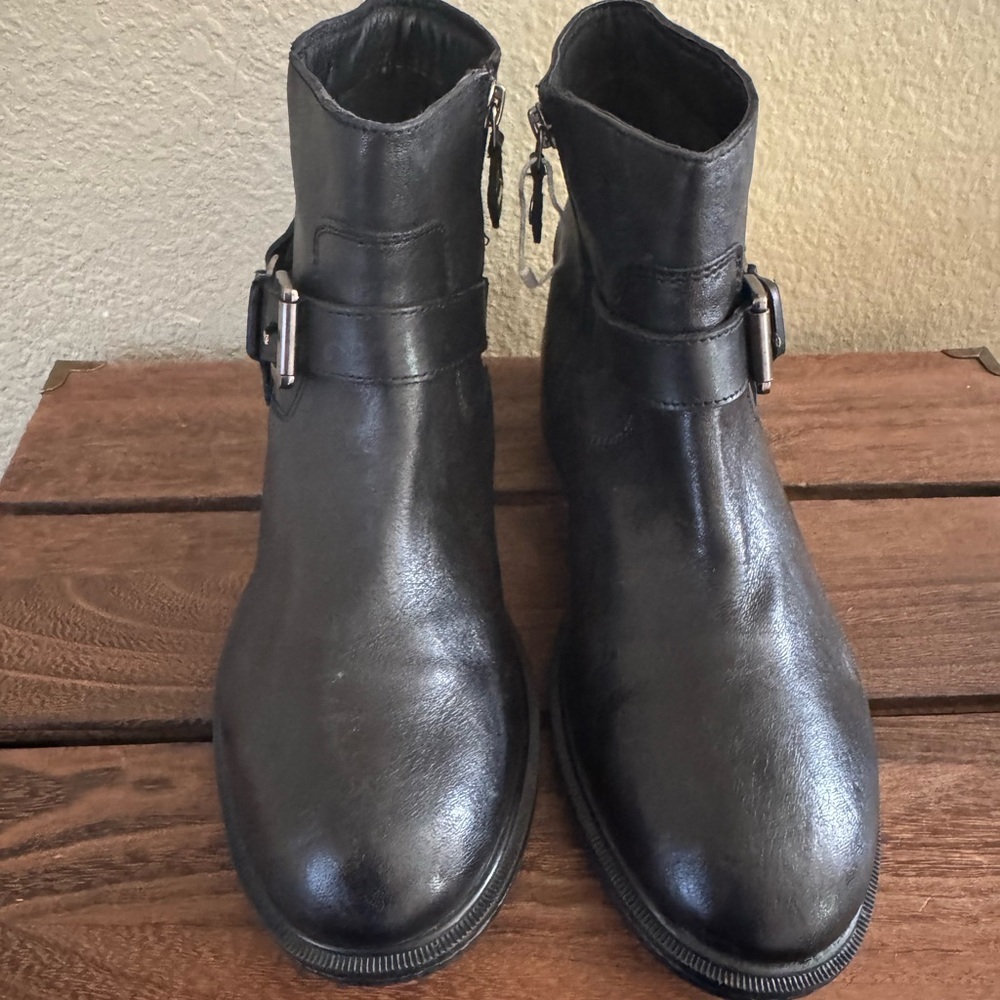 Classic Black Leather Ankle Booties with Buckle
